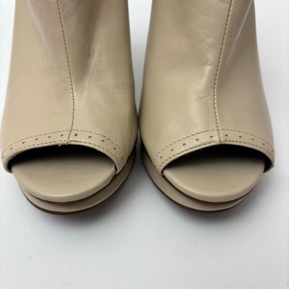 Trouve Two Tone Black & Ivory Vintage Style Stiletto Peep Toe Leather Booties-10 - Picture 4 of 10